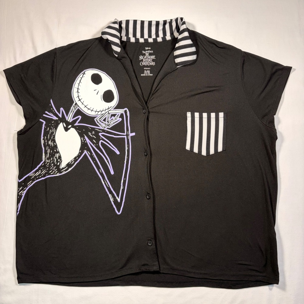Disney Nightmare Before Christmas Pajama Top Black XL 16-18 Jack Skellington